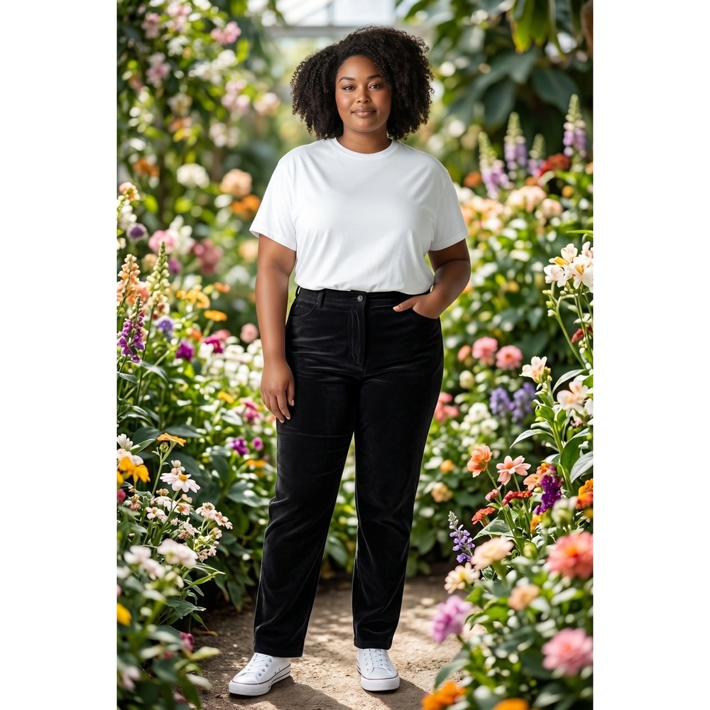 Napa Valley Black High Waisted Straight Leg Corduroy Texture Trousers‎ Pants